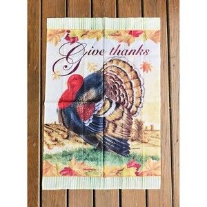 Turkey And Leaves Fall House Flag Thanksgiving Farm 37" x 25" Vicky Howard